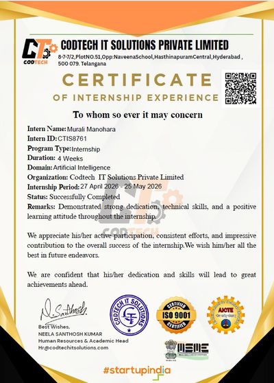 CodTech AI Internship Certificate