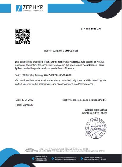 Zephyr Data Science Certificate