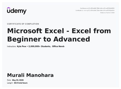 Udemy Excel Certificate